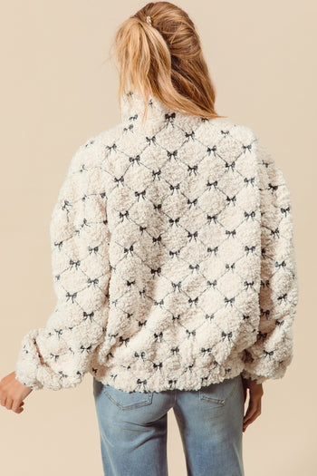 So Me Fleece Diamond and Bow Embroidered Jacket in Ivory
