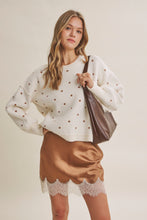 Load image into Gallery viewer, In February French Casual Contrast Polka Dot Cotton Blend Sweater in Cream/Camel
