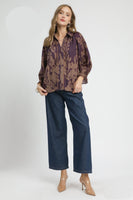 Umgee Two Toned Eucalyptus Print Top in Brown Mix