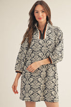 Load image into Gallery viewer, Jodifl Front Half Zip Up Baroque Floral Pattern Dress in Black

