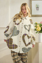 Load image into Gallery viewer, Oli &amp; Hali Mineral Washed OVESIZED Top with Mixed Plaid Heart Patches in Cream
