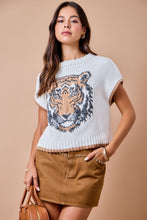 Load image into Gallery viewer, day+moon Tiger Intarsia Sweater Vest Top With Contrast Edge in Ivory/Brown
