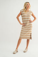 Wishlist Striped Sweater Midi Dress in Mocha/Cream