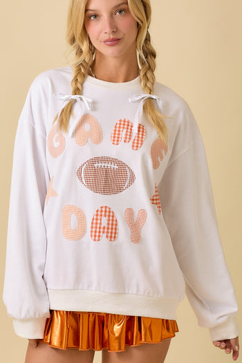 Main Strip Game Day Patchwork Top in White