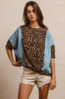 BiBi OVERSIZED Denim and Leopard Print Top in Denim