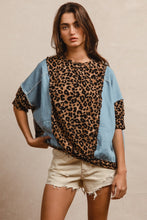 Load image into Gallery viewer, BiBi OVERSIZED Denim and Leopard Print Top in Denim
