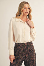 Load image into Gallery viewer, Jodifl Scallop Trim Detail Button Down Satin Top in Champagne
