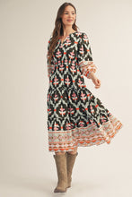 Load image into Gallery viewer, Jodifl Boho Print Tiered Midi Dress in Olive Mix
