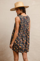 BiBi Washed Denim Floral Print Romper in Denim