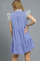 Umgee French Terry Mini Dress with Contrasting Stripe Details in Peri Blue