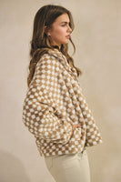 LovLov Fuzzy Fleece Checkered Jacket in Mocha