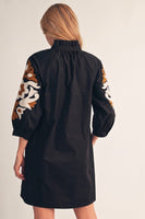 Jodifl Ruffled Neck Baroque Applique Dress in Black