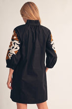 Load image into Gallery viewer, Jodifl Ruffled Neck Baroque Applique Dress in Black
