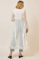 Cozy Co. Tiered Ruffled Lace Duster in Off White