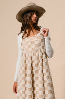 BiBi Checker Print Sherpa Wide Leg Overalls in Ivory/Latte