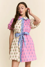Load image into Gallery viewer, J.nna Colorblock Floral Print Mini Dress in Pink Multi
