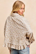 Load image into Gallery viewer, BiBi Textured Floral Ruffle Hem Button Up Top
