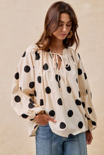 Load image into Gallery viewer, BiBi Two Toned Polka Dot Print Exaggerated Balloon Sleeve Top in Oatmeal/Black
