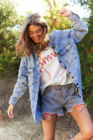 J.nna Diamond Stitched Shacket in Denim Blue