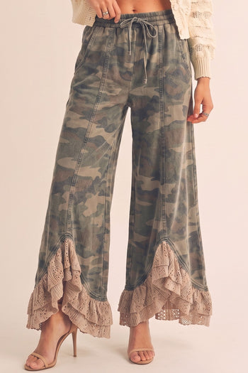 LovLov Romantic Lace Whisper Wide Leg Pants in Camo