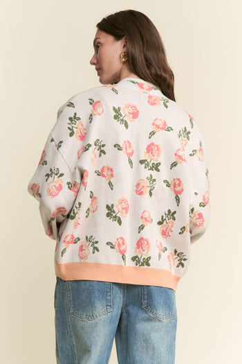 J.nna Knit Rose Pattern Cardigan in Apricot