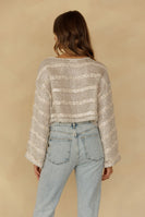 Storia Sequin Stripe Open Knit Top in Silver