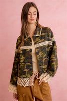BiBi Boho Lace Trim Camo Shacket in Camouflage