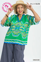 Umgee Boho Print Top in Green ON ORDER