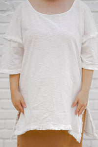 Umgee Off White Tunic Top with Fray Detail Tops Umgee   