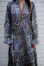 Load image into Gallery viewer, Umgee Paisley Print Midi Dress with Contrasting Print Neckline in Blue Dress Umgee   
