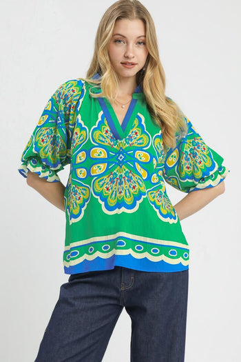 Umgee Boho Print Top in Green ON ORDER