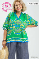 Umgee Boho Print Top in Green ON ORDER
