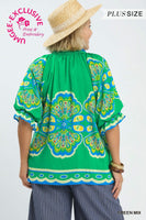 Umgee Boho Print Top in Green ON ORDER