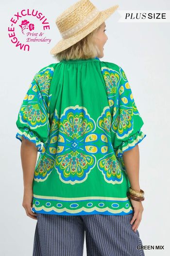 Umgee Boho Print Top in Green ON ORDER