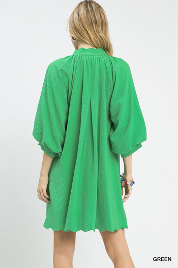 Umgee Textured Pocket Dress in Green