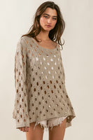 BiBi Hollow Out Detailed Knit Top in Oatmeal Top BiBi   