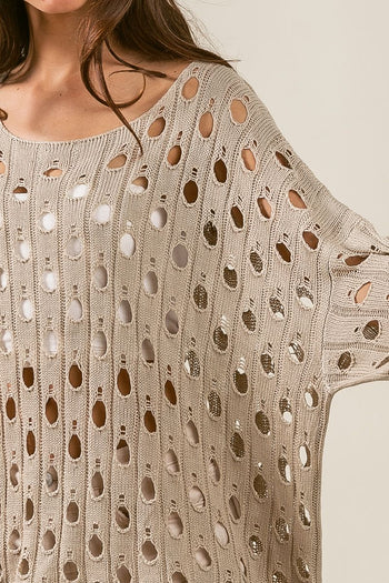 BiBi Hollow Out Detailed Knit Top in Oatmeal Top BiBi   