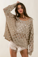 BiBi Hollow Out Detailed Knit Top in Oatmeal Top BiBi   