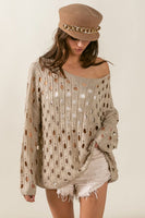BiBi Hollow Out Detailed Knit Top in Oatmeal Top BiBi   