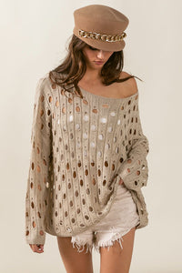 BiBi Hollow Out Detailed Knit Top in Oatmeal ON ORDER