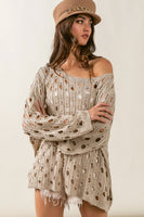 BiBi Hollow Out Detailed Knit Top in Oatmeal Top BiBi   