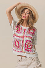 Load image into Gallery viewer, BiBi Open Knit Granny Square Pattern Top in Ivory/Fuchsia
