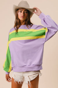 BiBi French Terry Color Block Top in Lavender/Lemon/Green