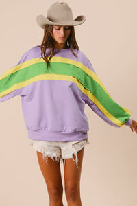 BiBi French Terry Color Block Top in Lavender/Lemon/Green