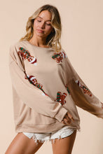 Load image into Gallery viewer, BiBi Christmas Fleece Top with Sequin Gingerbread Man Patches in Oatmeal ON ORDER
