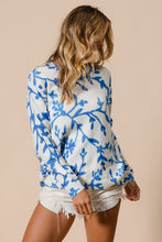 Load image into Gallery viewer, BiBi Knit Sweater Top with Contrasting Color Floral Print in Periwinkle
