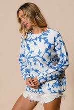 Load image into Gallery viewer, BiBi Knit Sweater Top with Contrasting Color Floral Print in Periwinkle
