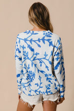 Load image into Gallery viewer, BiBi Knit Sweater Top with Contrasting Color Floral Print in Periwinkle
