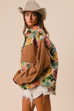 Load image into Gallery viewer, BiBi Knit and Woven Vintage Floral Print Jacket in Camel
