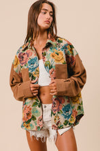 Load image into Gallery viewer, BiBi Knit and Woven Vintage Floral Print Jacket in Camel
